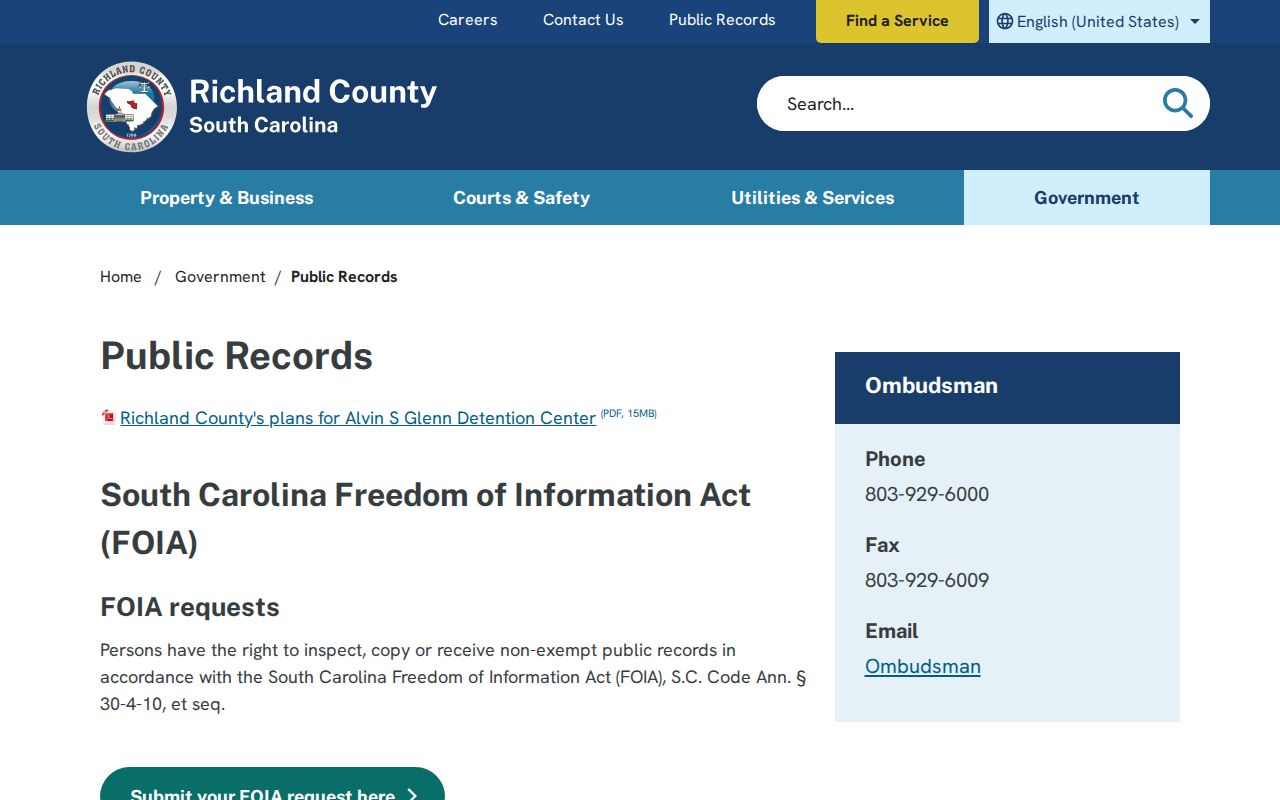 Richland County residents directory public records request page