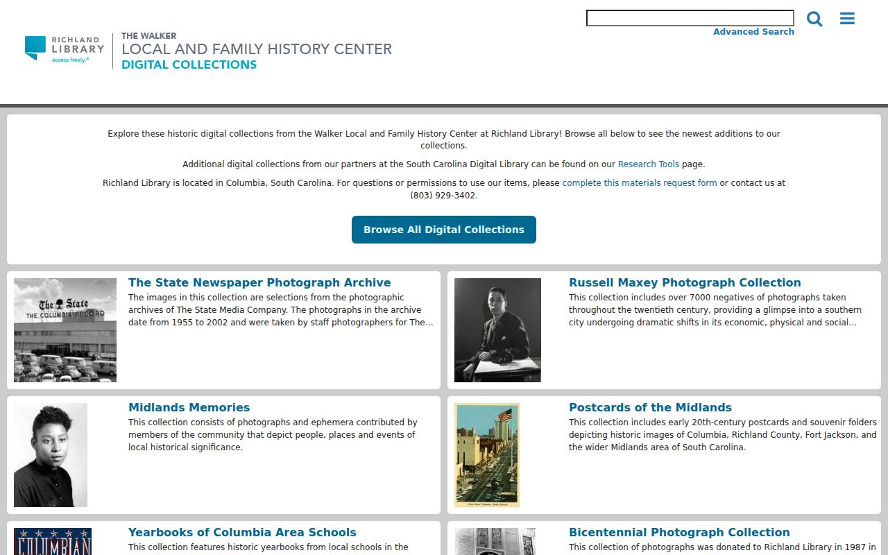 Richland County city directory research screenshot of Richland Library digital collections
