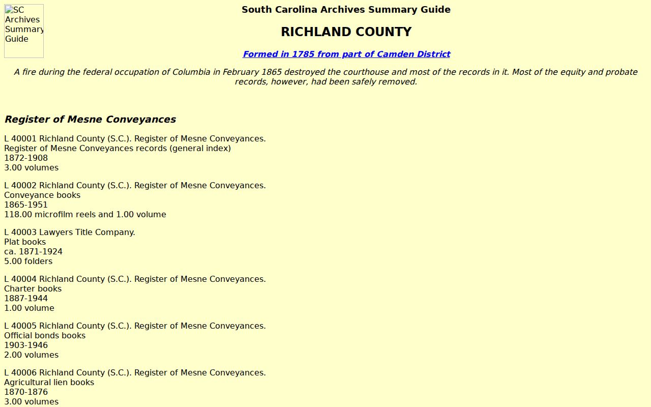Richland County city directory research screenshot of the South Carolina Archives Richland guide